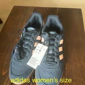 Adidas Women's Navy Sneakers with Blush Stripes